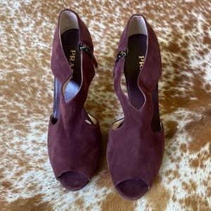 Prada suede burgundy cutout ankle booties